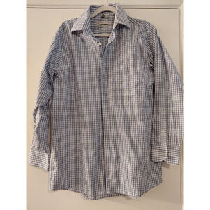 Geoffrey Beene Men’s Dress Shirt Size 15.5 32/33 Blue Check Button Up Long Sleev